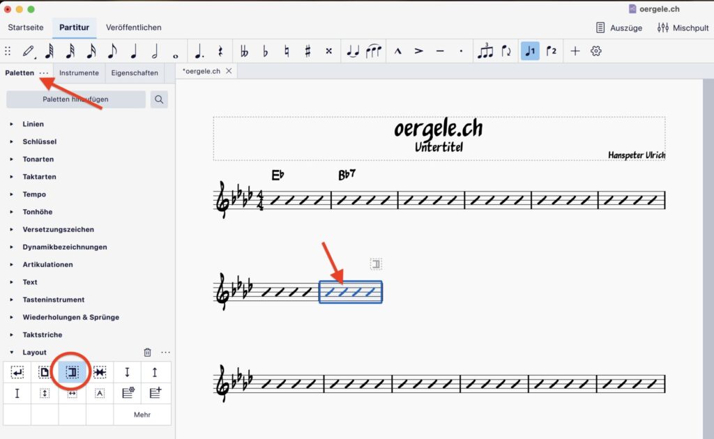 Umbruch einfügen in MuseScore.