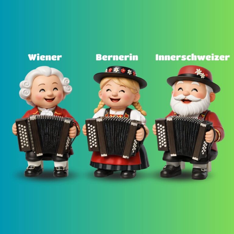 Drei Personen, die Schwyzerörgeli spielen